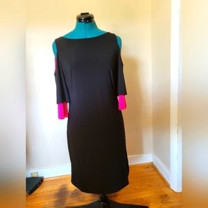 (B) Chaps Black And Pink Dress With Cut Out Shoulders
